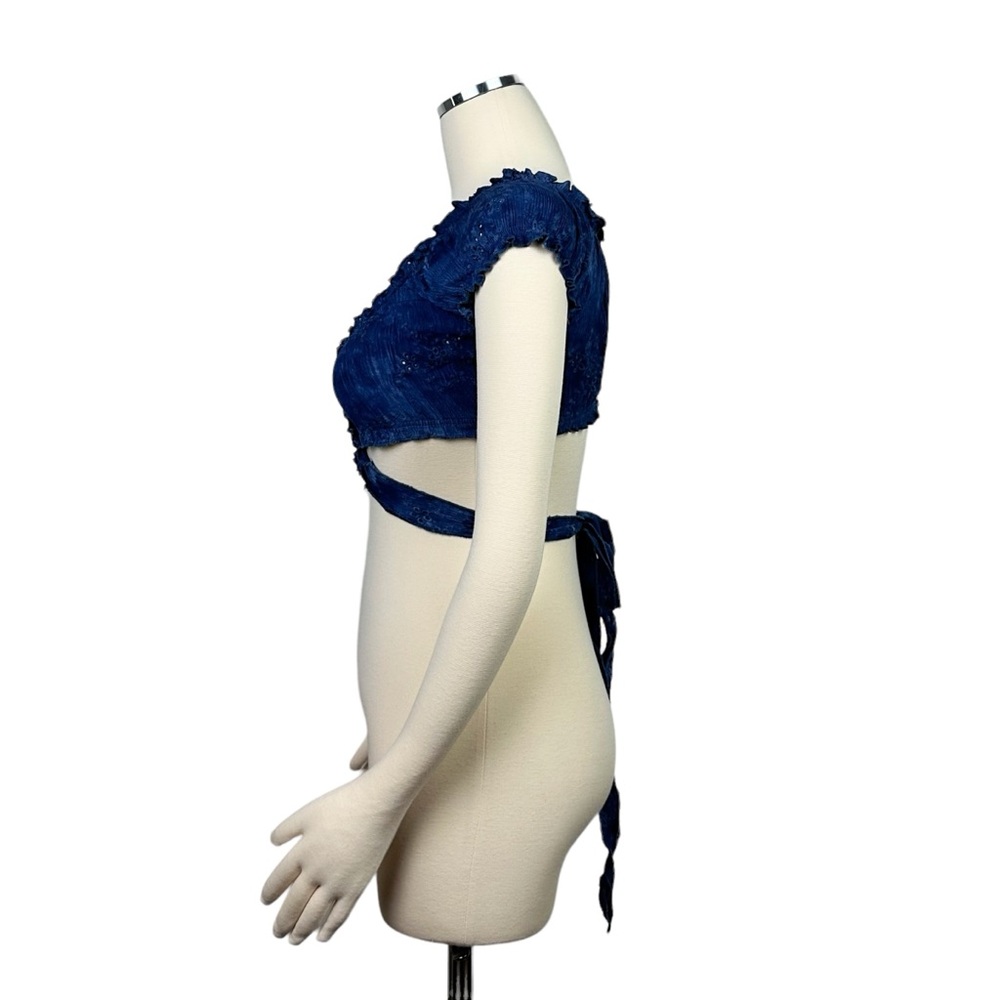 Blue Ruffle Wrap Around Crop Top XS - Picture 3 of 6